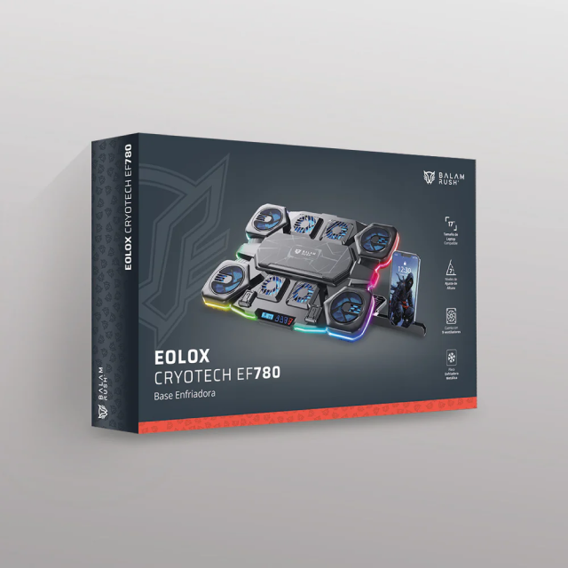 Base Enfriadora para Laptop Acteck Balam Rush Eolox Cryotech EF780 | Laptops de Hasta 17″ | 9 Ventiladores | Placa Termoeléctrica | Hasta 3000 RPM | RGB | Aluminio | BR-941112