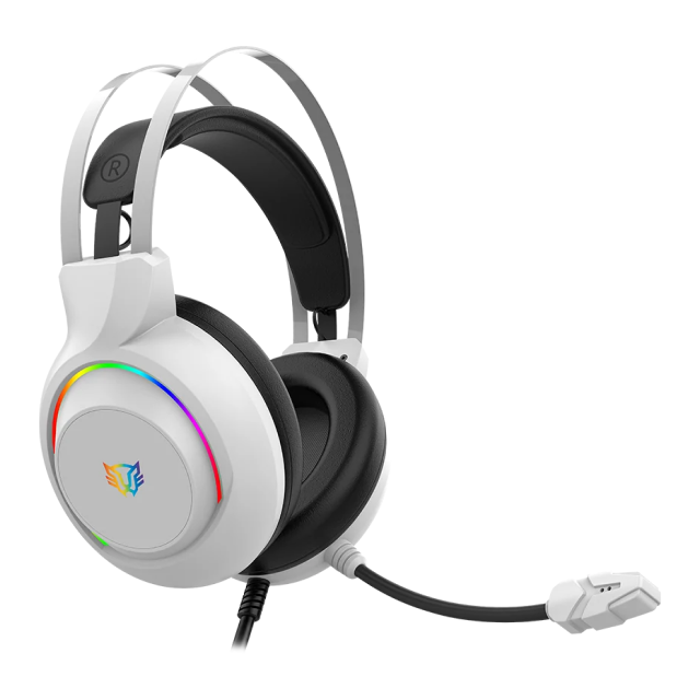 Audífonos Gamer Alámbricos Balam Rush Hesix II HS688 | Micrófono Fijo | Drivers 50mm | 3.5mm / USB Iluminación | PC / Dispositivos Móviles / Consolas | RGB | Blanco | BR-941211