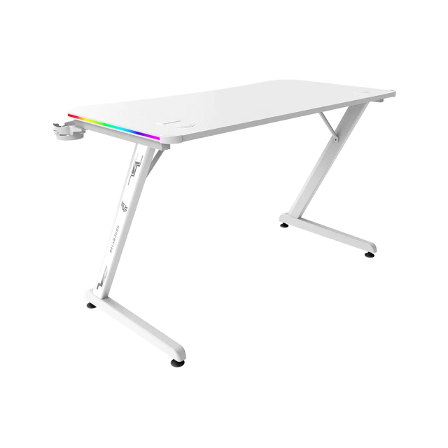 Escritorio Gamer Balam Rush Olympus Spot Glow Pro MRX8000 | 120 x 60 cm | Hasta 100 kg | Estructura en Z | Superficie Fibra de Carbono | Portavasos y Gancho para Audífonos | RGB | Blanco | BR-941389