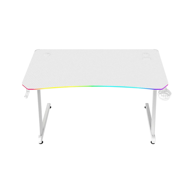 Escritorio Gamer Balam Rush Olympus Spot Glow Pro MRX8000 | 120 x 60 cm | Hasta 100 kg | Estructura en Z | Superficie Fibra de Carbono | Portavasos y Gancho para Audífonos | RGB | Blanco | BR-941389