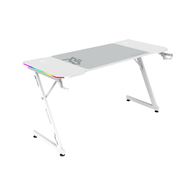 Escritorio Gamer Balamrush Olympus Spot Glow MRX6000 | 140 x 60 | Hasta 100kg | RGB | Porta Vasos/Audifonos | Incluye Mousepad | Color Blanco | BR-941402