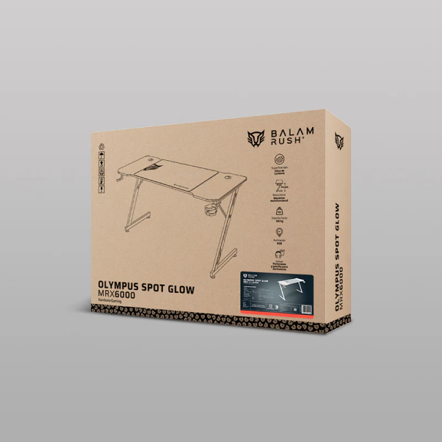 Escritorio Gamer Balamrush Olympus Spot Glow MRX6000 | 140 x 60 | Hasta 100kg | RGB | Porta Vasos/Audifonos | Incluye Mousepad | Color Blanco | BR-941402