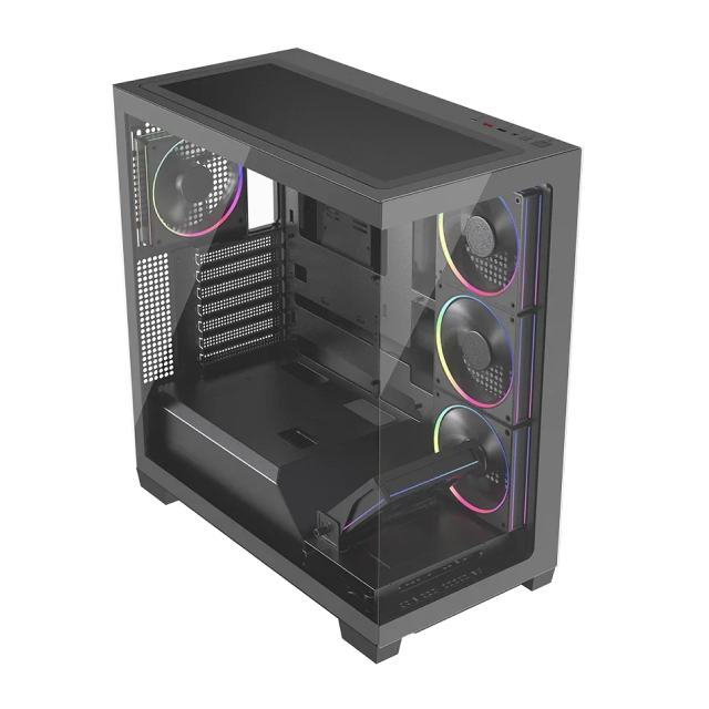 Gabinete Balam Rush Tank Polar 7900 | Media Torre | ATX / Micro ATX / Mini ITX | 2 x USB-A / 1 x USB-C | Incluye 5 Ventiladores ARGB | Cristal Templado Panorámico | Negro | BR-941471