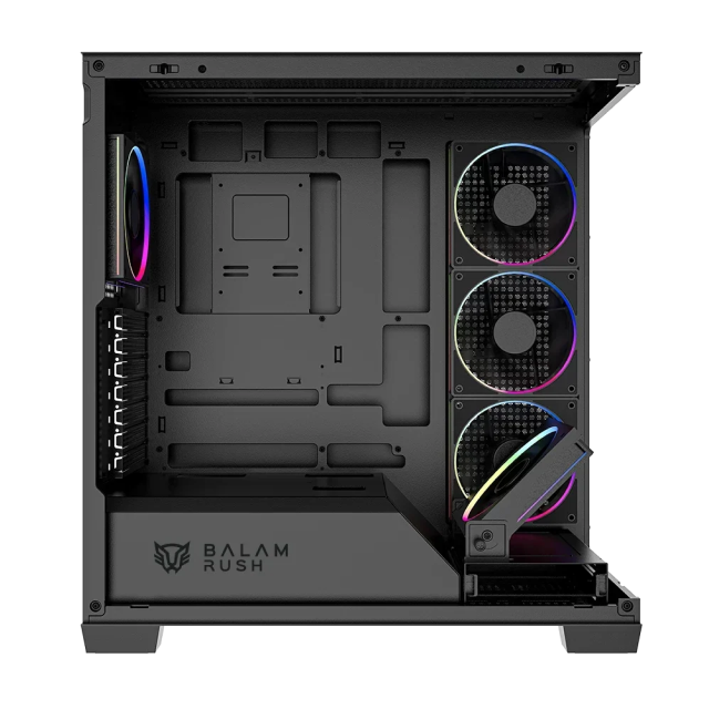 Gabinete Balam Rush Tank Polar 7900 | Media Torre | ATX / Micro ATX / Mini ITX | 2 x USB-A / 1 x USB-C | Incluye 5 Ventiladores ARGB | Cristal Templado Panorámico | Negro | BR-941471
