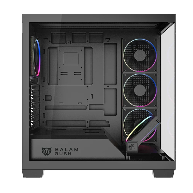 Gabinete Balam Rush Tank Polar 7900 | Media Torre | ATX / Micro ATX / Mini ITX | 2 x USB-A / 1 x USB-C | Incluye 5 Ventiladores ARGB | Cristal Templado Panorámico | Negro | BR-941471