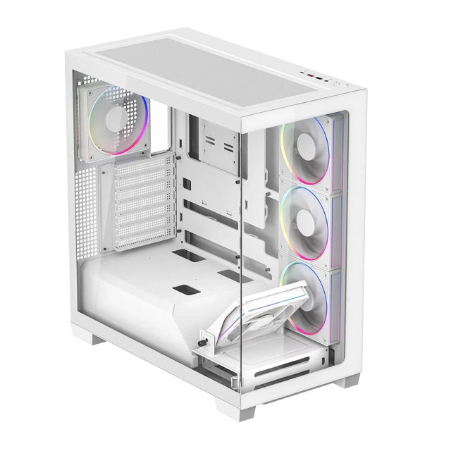 Gabinete Balam Rush Tank Polar 7900 | Media Torre | ATX / Micro ATX / Mini ITX | 2 x USB-A / 1 x USB-C | Incluye 5 Ventiladores ARGB | Cristal Templado Panorámico | Blanco | BR-941488