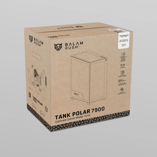 Gabinete Balam Rush Tank Polar 7900 | Media Torre | ATX / Micro ATX / Mini ITX | 2 x USB-A / 1 x USB-C | Incluye 5 Ventiladores ARGB | Cristal Templado Panorámico | Blanco | BR-941488