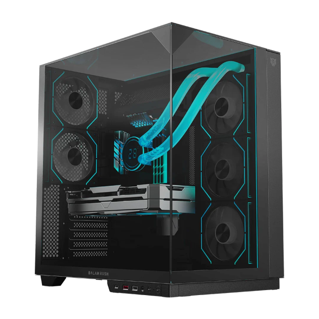 Gabinete Balam Rush TANK MAJESTIC 7600 | Midi-Tower | ATX / Micro-ATX / Mini-ITX | USB 2.0 / USB 3.0 | Sin Fuente | 5 Ventiladores Instalados | Negro | BR-941495