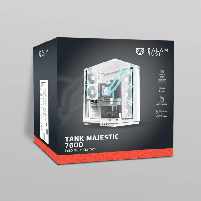 Gabinete Balam Rush TANK MAJESTIC 7600 | Midi-Tower | ATX / Micro-ATX / Mini-ITX | USB 2.0 / USB 3.0 | Sin Fuente | 5 Ventiladores Instalados | Blanco | SKU BR-941501