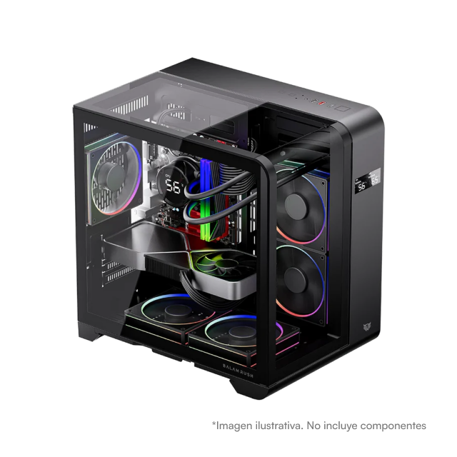 Gabinete Balamrush Tank Expert Curve 6400 | Mini Torre | M-ATX/ ITX | Panel de Cristal Curvo | 3 Ventiladores ARGB preinstalados | Color Negro | BR-941617