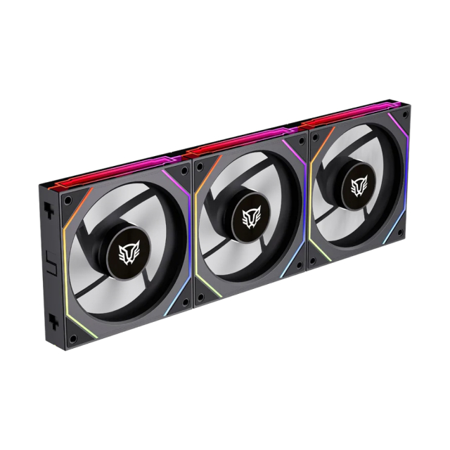 Kit 3 Ventiladores Balam Rush Daisy-Chain | Aspas Invertidas | 120 mm | 800 a 1800 RPM | 4 Pines | ARGB | Negro | BR-942102