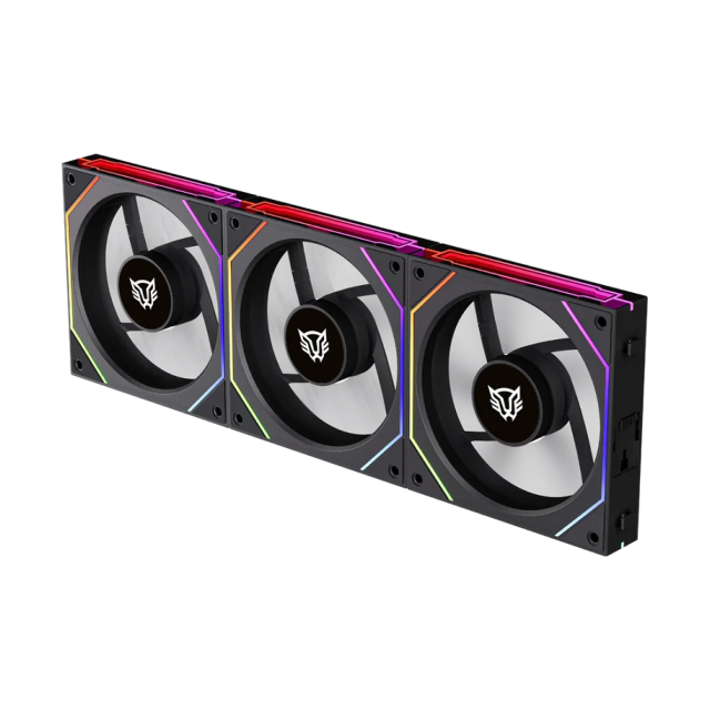 Kit 3 Ventiladores Balam Rush Daisy-Chain | Aspas Invertidas | 120 mm | 800 a 1800 RPM | 4 Pines | ARGB | Negro | BR-942102