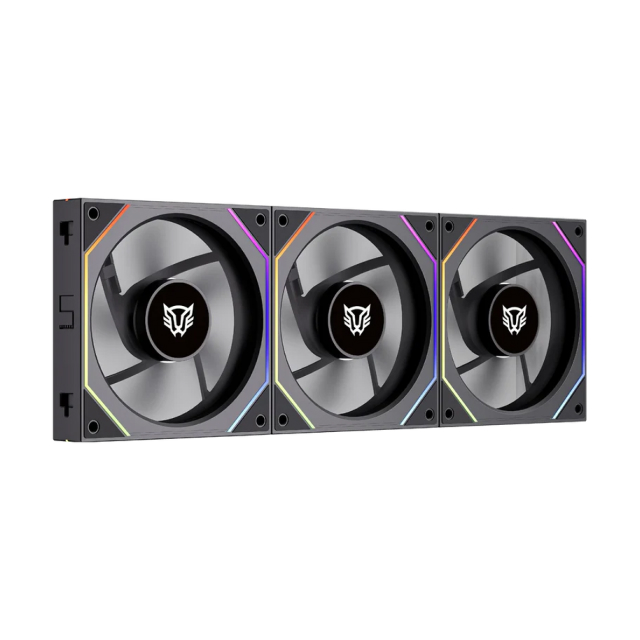 Kit 3 Ventiladores Balam Rush Daisy-Chain | Aspas Invertidas | 120 mm | 800 a 1800 RPM | 4 Pines | ARGB | Negro | BR-942102