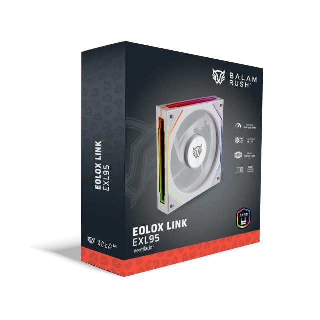 Ventilador Balam Rush Eolox Link EXL95 | 120 mm | 600 a 1800 RPM | 30 dB | 4 Pines | ARGB | Blanco | BR-942355