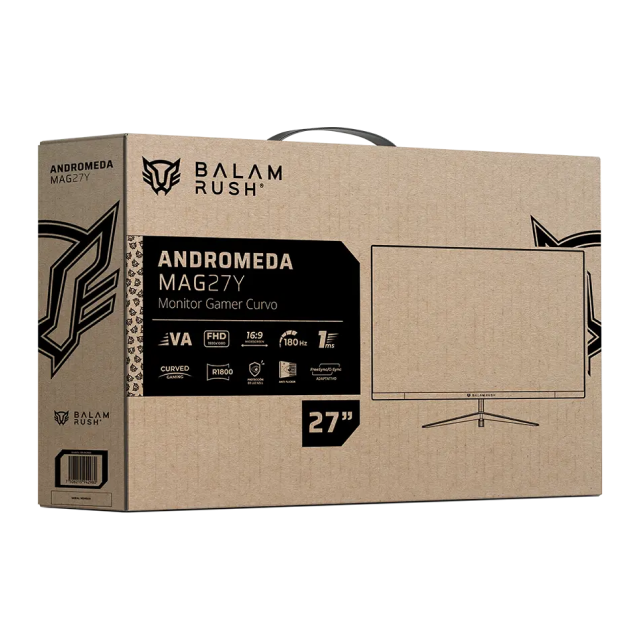 Monitor Curvo Balam Rush Andromeda MAG27Y | 27" | 1920 x 1080 (FHD) | VA | 180 - 200 Hz (Máx) | 1 ms | 1800R | Freesync / G-Sync  | HDMI 2.1 / DisplayPort 1.4 / USB-C / Jack 3.5 mm | RGB | Negro | BR-942980