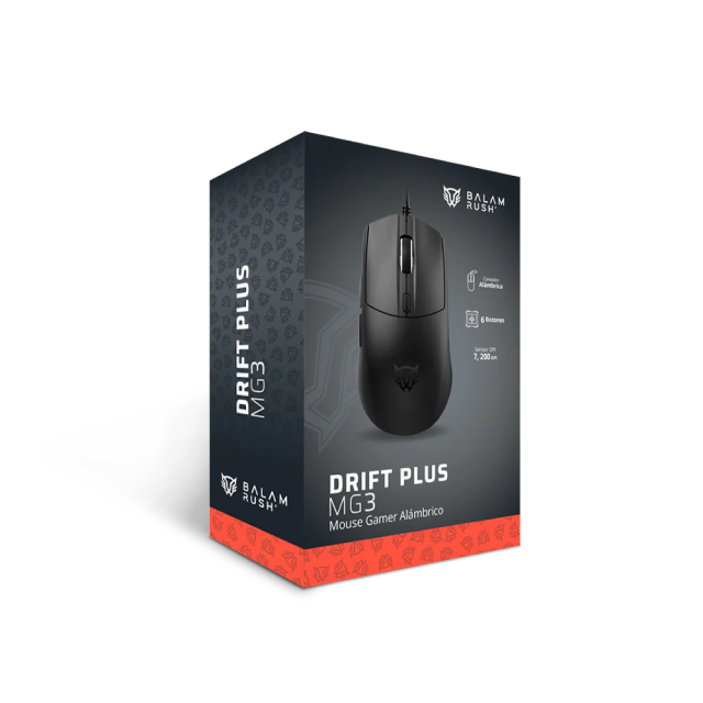 Mouse Gamer Alámbrico Balam Rush Drift Plus MG3 | 800 a 7,200 DPI | Sensor Óptico Instant 725F | 70 g | 6 Botones | RGB | Negro | BR-943512