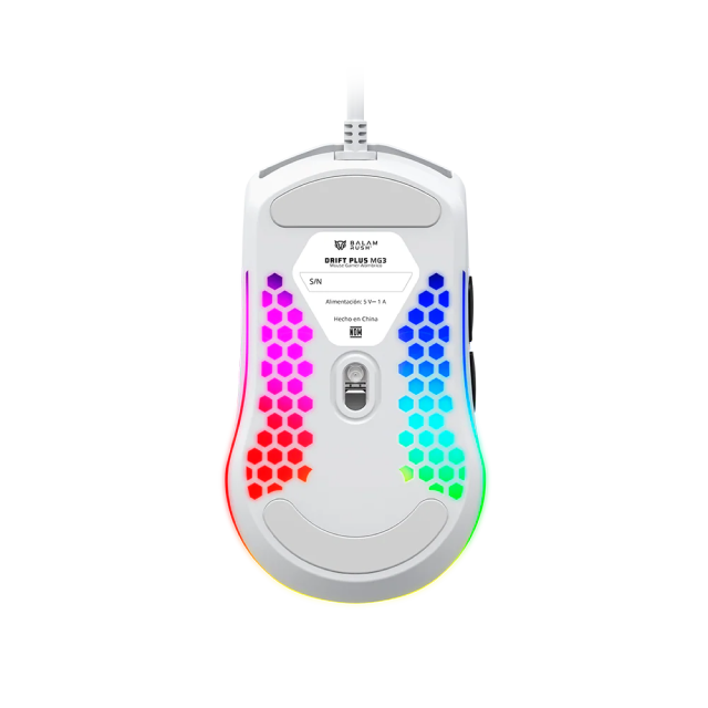 Mouse Gamer Alámbrico Balam Rush Drift Plus MG3 | 800 a 7,200 DPI | Sensor Óptico Instant 725F | 70 g | 6 Botones | RGB | Blanco | BR-943529