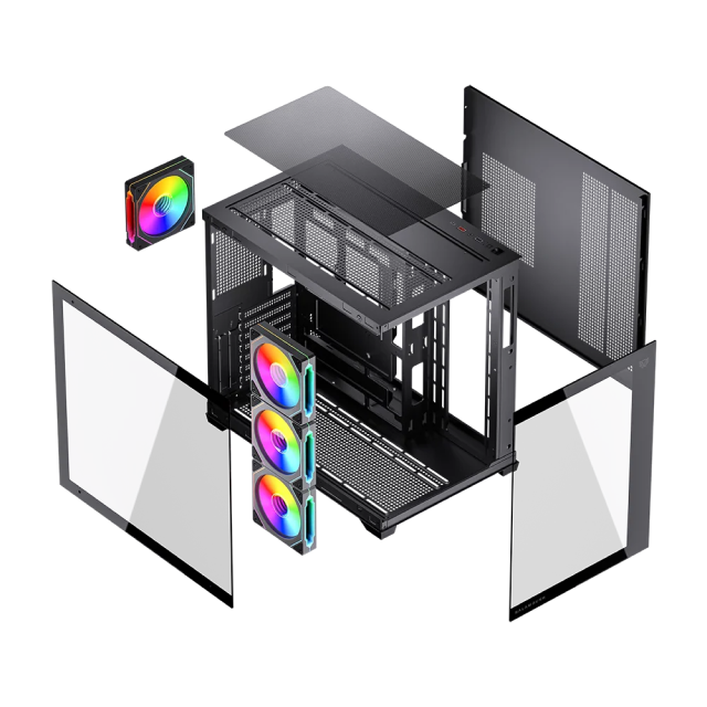 Gabinete Balam Rush Tank Core Ultra GM925 | Media Torre ATX | 4 Ventiladores ARGB Incluidos | Cristal Templado | Color Negro | BR-943833