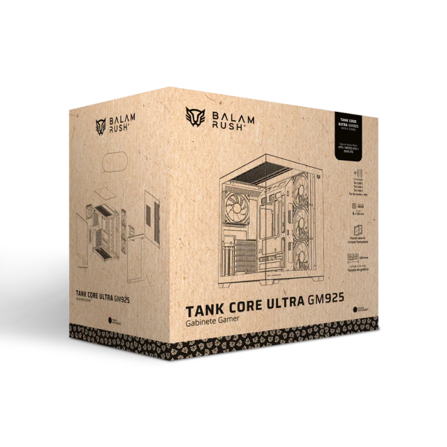 Gabinete Balam Rush Tank Core Ultra GM925 | Media Torre ATX | 4 Ventiladores ARGB Incluidos | Cristal Templado | Color Negro | BR-943833