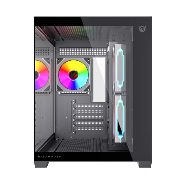 Gabinete Balam Rush Tank Core Pro GI925 | Mini Torre | Micro-ATX / Mini-ITX | USB 3.0 / USB 2.0 | 3 Ventiladores ARGB Pre-Instalados | Cristal Templado Panorámico | Negro | BR-943840