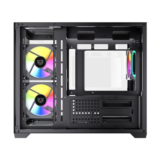 Gabinete Balam Rush Tank Core Pro GI925 | Mini Torre | Micro-ATX / Mini-ITX | USB 3.0 / USB 2.0 | 3 Ventiladores ARGB Pre-Instalados | Cristal Templado Panorámico | Negro | BR-943840
