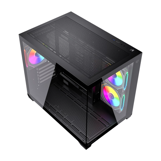 Gabinete Balam Rush Tank Core Pro GI925 | Mini Torre | Micro-ATX / Mini-ITX | USB 3.0 / USB 2.0 | 3 Ventiladores ARGB Pre-Instalados | Cristal Templado Panorámico | Negro | BR-943840