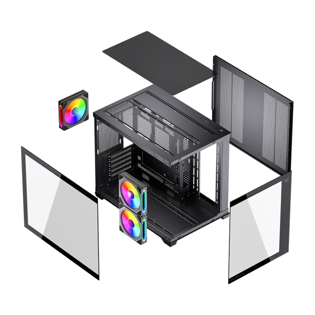 Gabinete Balam Rush Tank Core Pro GI925 | Mini Torre | Micro-ATX / Mini-ITX | USB 3.0 / USB 2.0 | 3 Ventiladores ARGB Pre-Instalados | Cristal Templado Panorámico | Negro | BR-943840