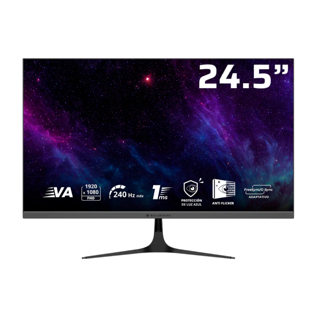 Monitor Gamer Plano Balam Rush Cosmos Edge MCE245P | 24.5" | 1920 x 1080 (FHD) | VA | 240 Hz | 1 ms (MPRT) | FreeSync / G-Sync | HDMI 2.0 / DisplayPort 1.4 / Jack 3.5 mm | Bocinas Integradas | Negro | BR-944113