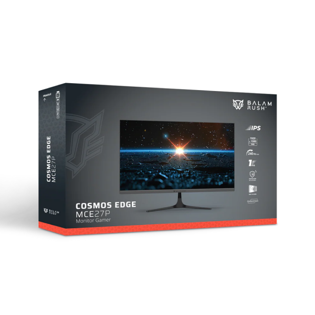 Monitor Gamer Plano Balam Rush Cosmos Edge MCE27P | 27" | 1920 x 1080 (FHD) | IPS | 240 Hz | 1 ms (MPRT) | FreeSync / G-Sync | HDMI 2.0 / DisplayPort 1.4 / Jack 3.5mm | Negro | BR-944120