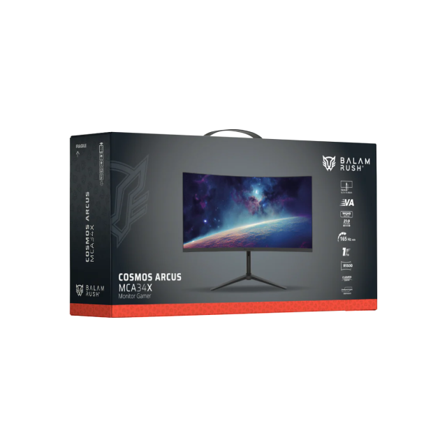 Monitor Gamer Curvo Balam Rush Cosmos Arcus MCA34X | 34" | 3440 x 1440 (UWQHD) | VA | 165 Hz | 1 ms | 1500R | FreeSync / G-Sync / PIP / PBP | Bocinas Integradas | HDMI 2.1 / DisplayPort 1.4 | Negro | BR-944137