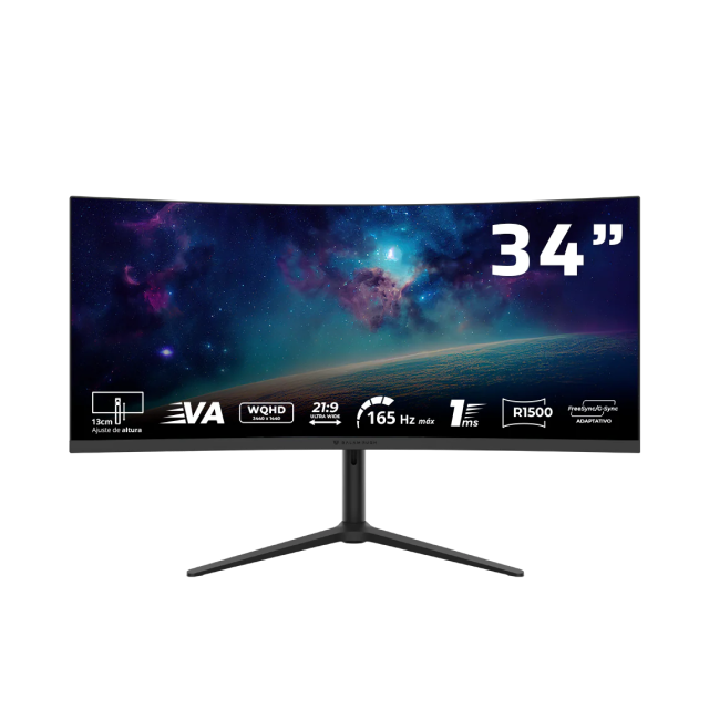 Monitor Gamer Curvo Balam Rush Cosmos Arcus MCA34X | 34" | 3440 x 1440 (UWQHD) | VA | 165 Hz | 1 ms | 1500R | FreeSync / G-Sync / PIP / PBP | Bocinas Integradas | HDMI 2.1 / DisplayPort 1.4 | Negro | BR-944137
