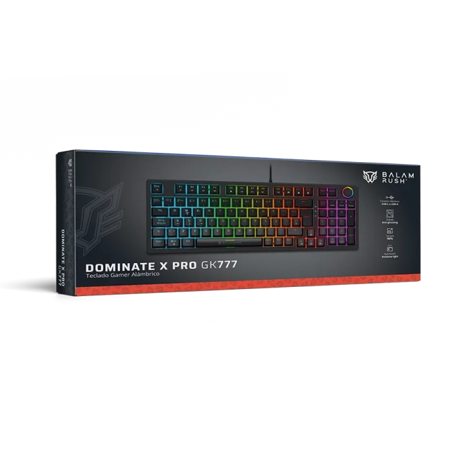 Teclado Mecánico Alámbrico Balam Rush DominaX Pro GK777 | 90% | Switch Lineal Red | Perilla Multimedia | Español | RGB | Negro | BR-945776