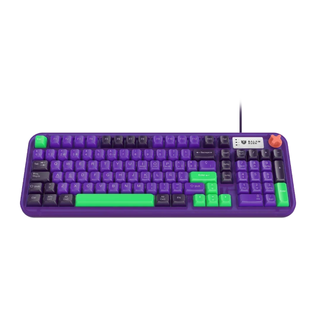 Teclado de Membrana Alámbrico Balam Rush Warstrike Eva KG500E | 96% | Perilla Multimedia | Español | RGB | Morado / Verde / Negro | BR-945806