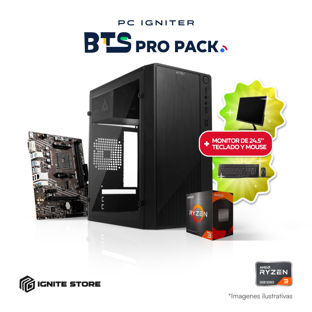 PC Igniter BTS Pro Pack | R3 5300G | 16GB de RAM + Kit Teclado y Mouse + Monitor 23.8"