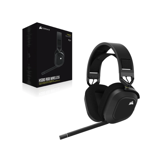 Diadema Inalámbrica Corsair HS80 RGB WIRELESS | Audio Espacial | Inalámbrico por Receptor USB |  PC/MAC/Playstation | Micrófono | Color Carbón | CA-9011235-NA