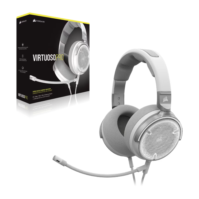 Diadema Gamer Alámbrica CORSAIR VIRTUOSO PRO Open-Back | Conexión 3.5 mm | Diseño Abierto | Transductores de Grafeno de 50 mm | PC / Mac / PS5 / Xbox Series X|S / Switch / Móvil | Blanco | CA-9011371-NA