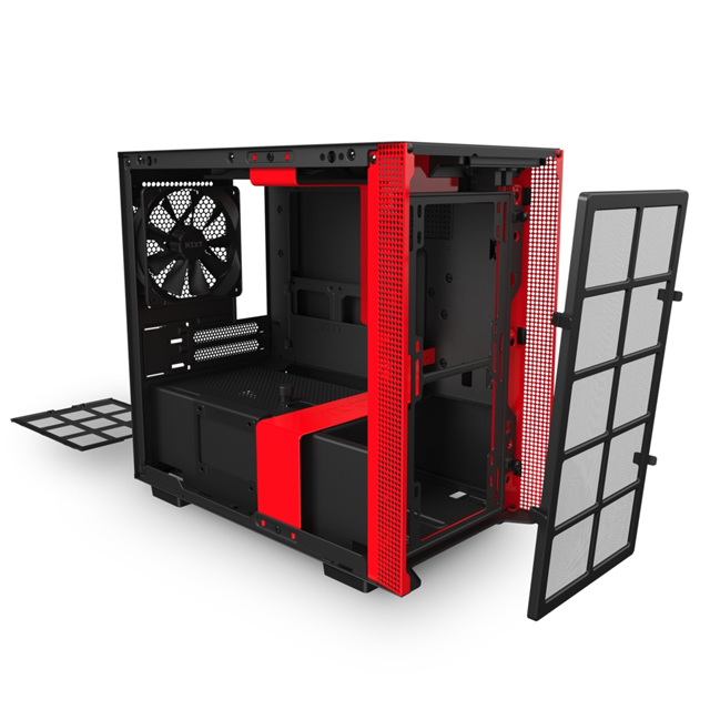 Gabinete gamer NZXT H210i | Black Red | mITX | Cristal templado | CA-H210I-BR