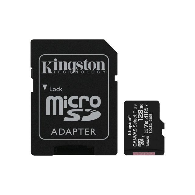 Memoria microSDXC Kingston Canvas Select Plus | 128GB | Adaptador SD | Clase 10 UHS-I hasta 100MB/seg | SDCS2/128GB