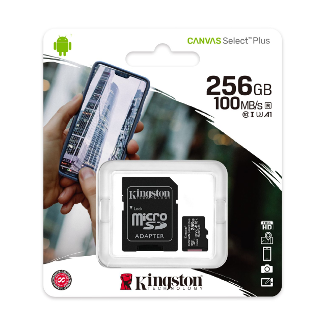 Memoria microSDXC Kingston Canvas Select Plus | 256GB | Adaptador SD | Clase 10 UHS-I hasta 100MB/seg | SDCS2/256GB