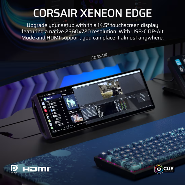 Pantalla Táctil Corsair XENEON EDGE | 14.5" | 2560 x 720 | AHVA | 60 Hz | USB-C / HDMI | Negro | CC-9011306-WW