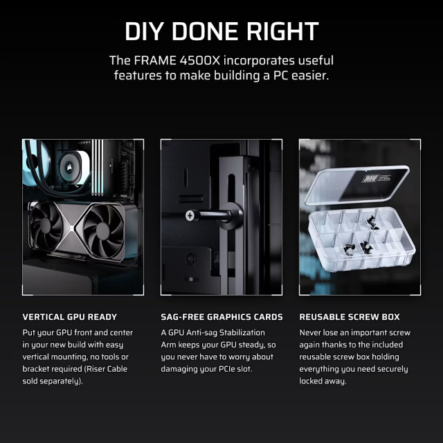 Gabinete Corsair FRAME 4500X RS-R ARGB | Torre Completa | E-ATX / ATX / Micro-ATX / Mini-ITX | USB 3.2 / USB-A / USB-C | Cristal Templado Panorámico Curvo | Incluye 3 Ventiladores ARGB | Negro | CC-9011314-WW
