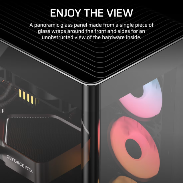 Gabinete Corsair FRAME 4500X RS-R ARGB | Torre Completa | E-ATX / ATX / Micro-ATX / Mini-ITX | USB 3.2 / USB-A / USB-C | Cristal Templado Panorámico Curvo | Incluye 3 Ventiladores ARGB | Negro | CC-9011314-WW