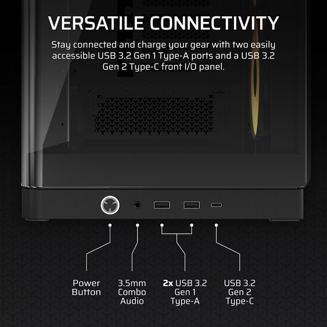 Gabinete Corsair FRAME 4500X RS-R ARGB | Torre Completa | E-ATX / ATX / Micro-ATX / Mini-ITX | USB 3.2 / USB-A / USB-C | Cristal Templado Panorámico Curvo | Incluye 3 Ventiladores ARGB | Negro | CC-9011314-WW