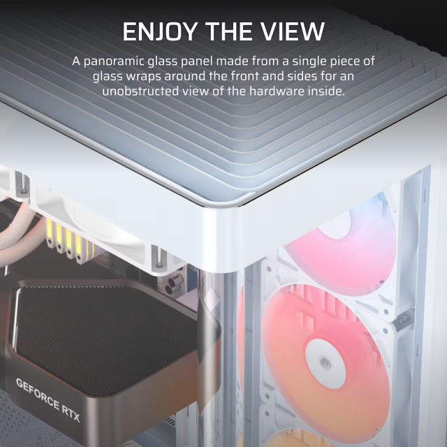 Gabinete Corsair FRAME 4500X RS-R ARGB | Torre Completa | E-ATX / ATX / Micro-ATX / Mini-ITX | USB 3.2 / USB-A / USB-C | Cristal Templado Panorámico Curvo | Incluye 3 Ventiladores ARGB | Blanco | CC-9011315-WW