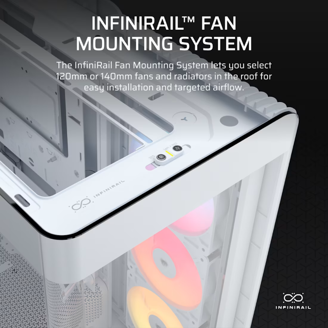 Gabinete Corsair FRAME 4500X RS-R ARGB | Torre Completa | E-ATX / ATX / Micro-ATX / Mini-ITX | USB 3.2 / USB-A / USB-C | Cristal Templado Panorámico Curvo | Incluye 3 Ventiladores ARGB | Blanco | CC-9011315-WW