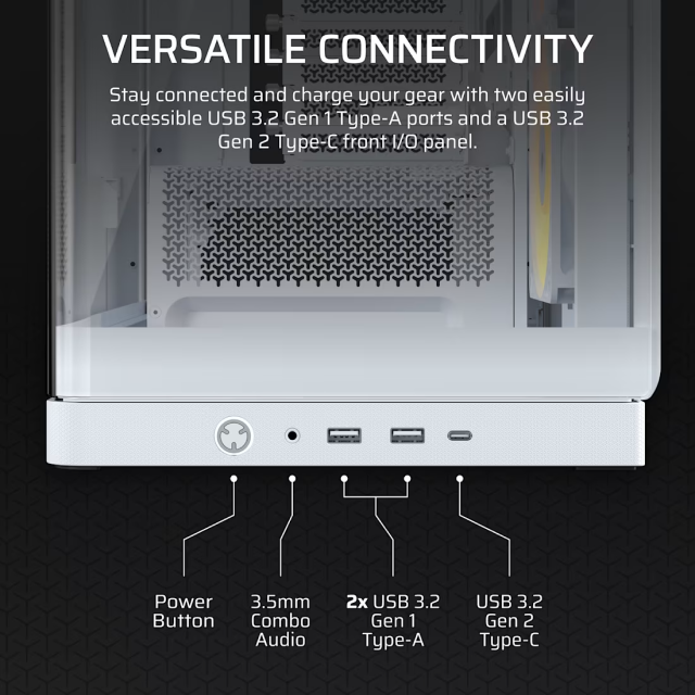 Gabinete Corsair FRAME 4500X RS-R ARGB | Torre Completa | E-ATX / ATX / Micro-ATX / Mini-ITX | USB 3.2 / USB-A / USB-C | Cristal Templado Panorámico Curvo | Incluye 3 Ventiladores ARGB | Blanco | CC-9011315-WW