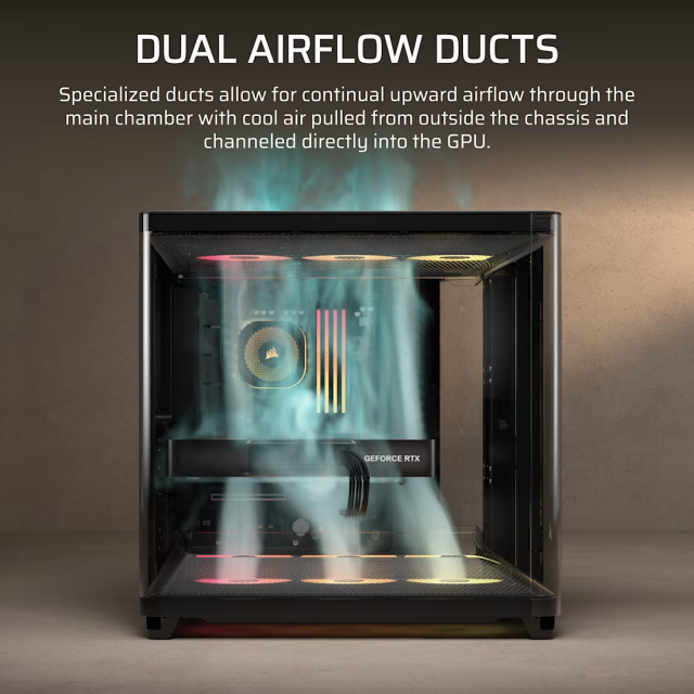 Gabinete Corsair Air 5400 RS ARGB | Media Torre | E-ATX / ATX / Micro-ATX / Mini-ITX | USB-A 3.2 / USB-C 3.2 | 3 Ventiladores ARGB Preinstalados | Diseño Panorámico con Cristal Templado | Triple Cámara | Negro | CC-9011318-WW