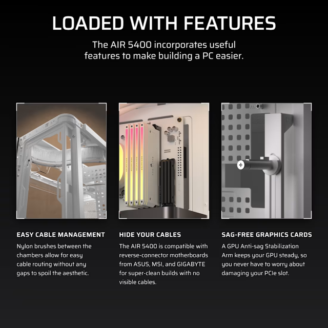 Gabinete Corsair Air 5400 RS ARGB | Media Torre | E-ATX / ATX / Micro-ATX / Mini-ITX | USB 3.2 | 3 Ventiladores ARGB Preinstalados | Diseño Panorámico con Cristal Templado | Triple Cámara | Blanco | CC-9011319-WW