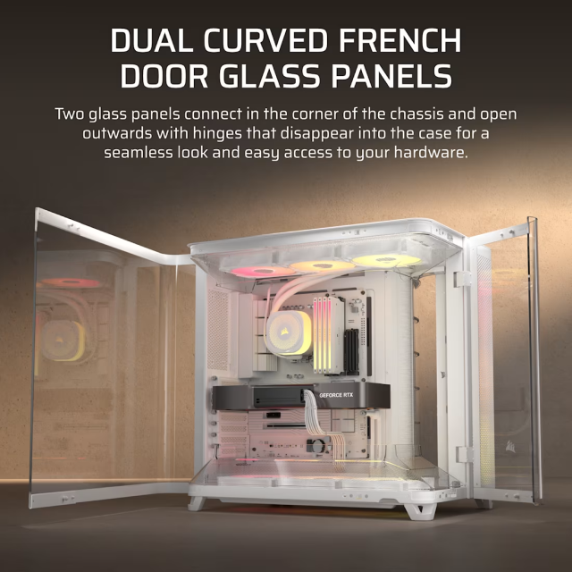 Gabinete Corsair Air 5400 RS ARGB | Media Torre | E-ATX / ATX / Micro-ATX / Mini-ITX | USB 3.2 | 3 Ventiladores ARGB Preinstalados | Diseño Panorámico con Cristal Templado | Triple Cámara | Blanco | CC-9011319-WW