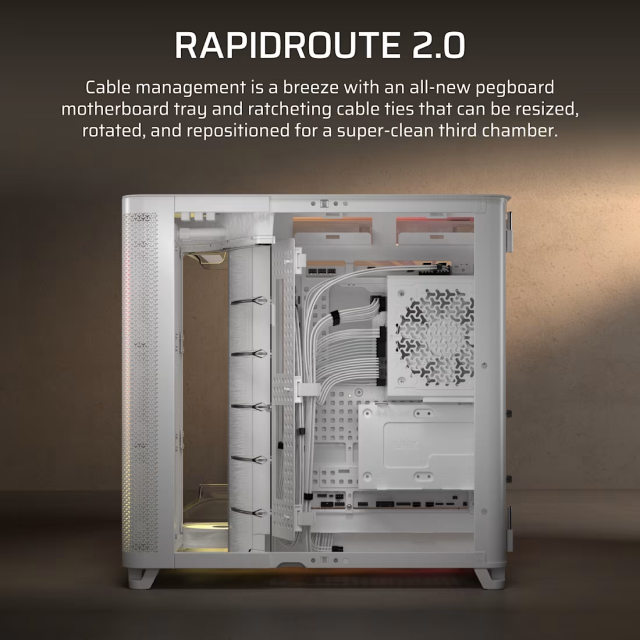 Gabinete Corsair Air 5400 RS ARGB | Media Torre | E-ATX / ATX / Micro-ATX / Mini-ITX | USB 3.2 | 3 Ventiladores ARGB Preinstalados | Diseño Panorámico con Cristal Templado | Triple Cámara | Blanco | CC-9011319-WW